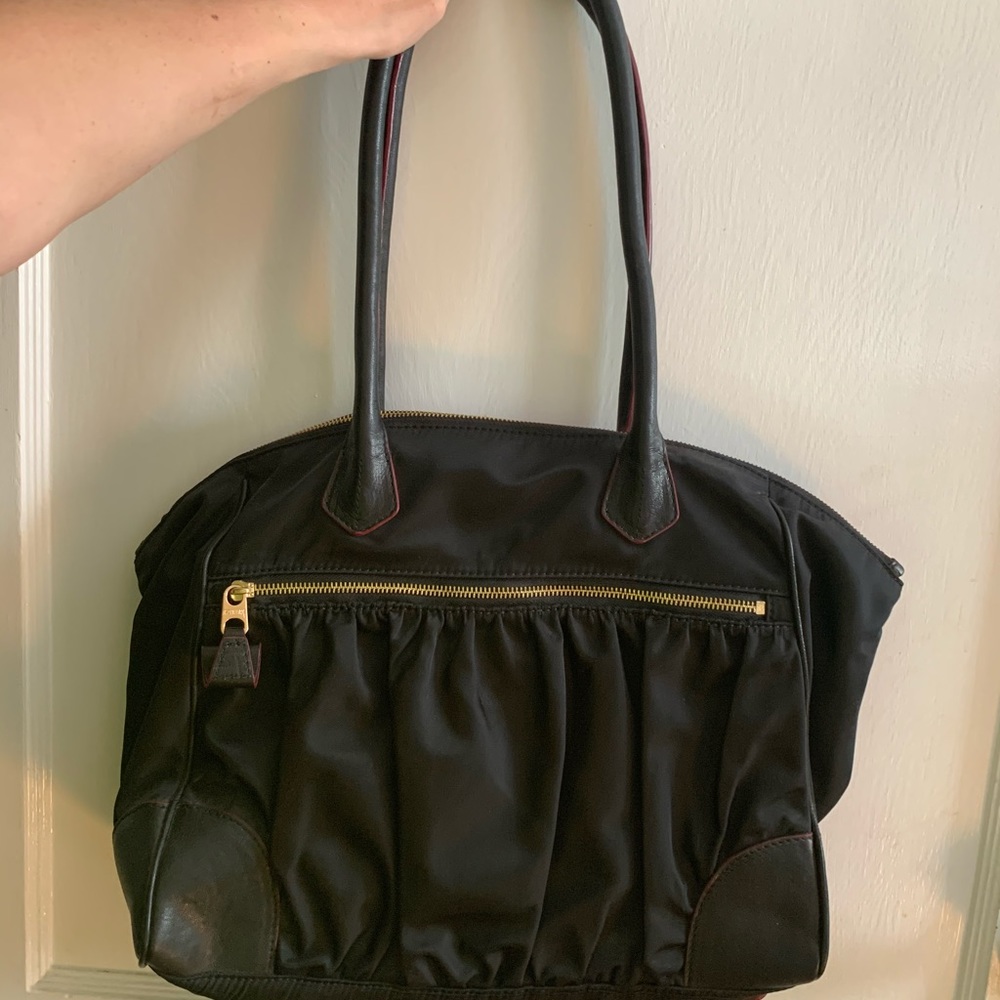 MZ Wallace Black Nylon Shoulder Bag with Gold Hardware